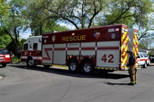 A firetruck parked at an intersection