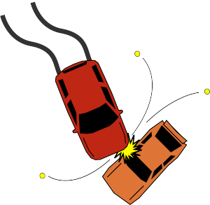 An illustration of two cars colliding