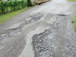 A badly damaged road