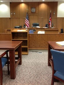An empty courtroom.