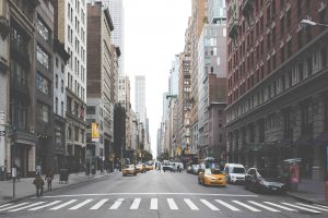 An empty city crosswalk