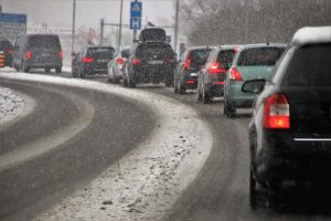 A traffic jam in winter