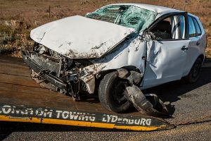 A car with a damaged front end