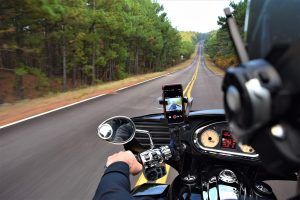 The view from beside a motorcyclist's helmet