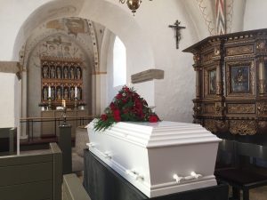 coffin inside a church