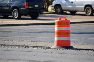 traffic safety barrel in street