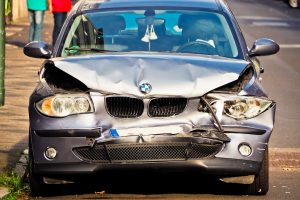 A BMW with front-end damage